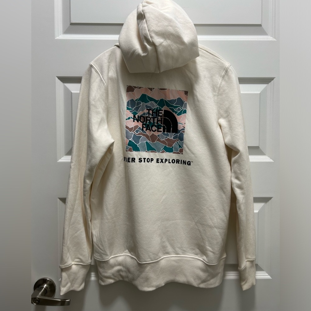 Women THE NORTH FACE "Never Stop Exploring" Cream Hooded Sweatshirt Size Med NWT